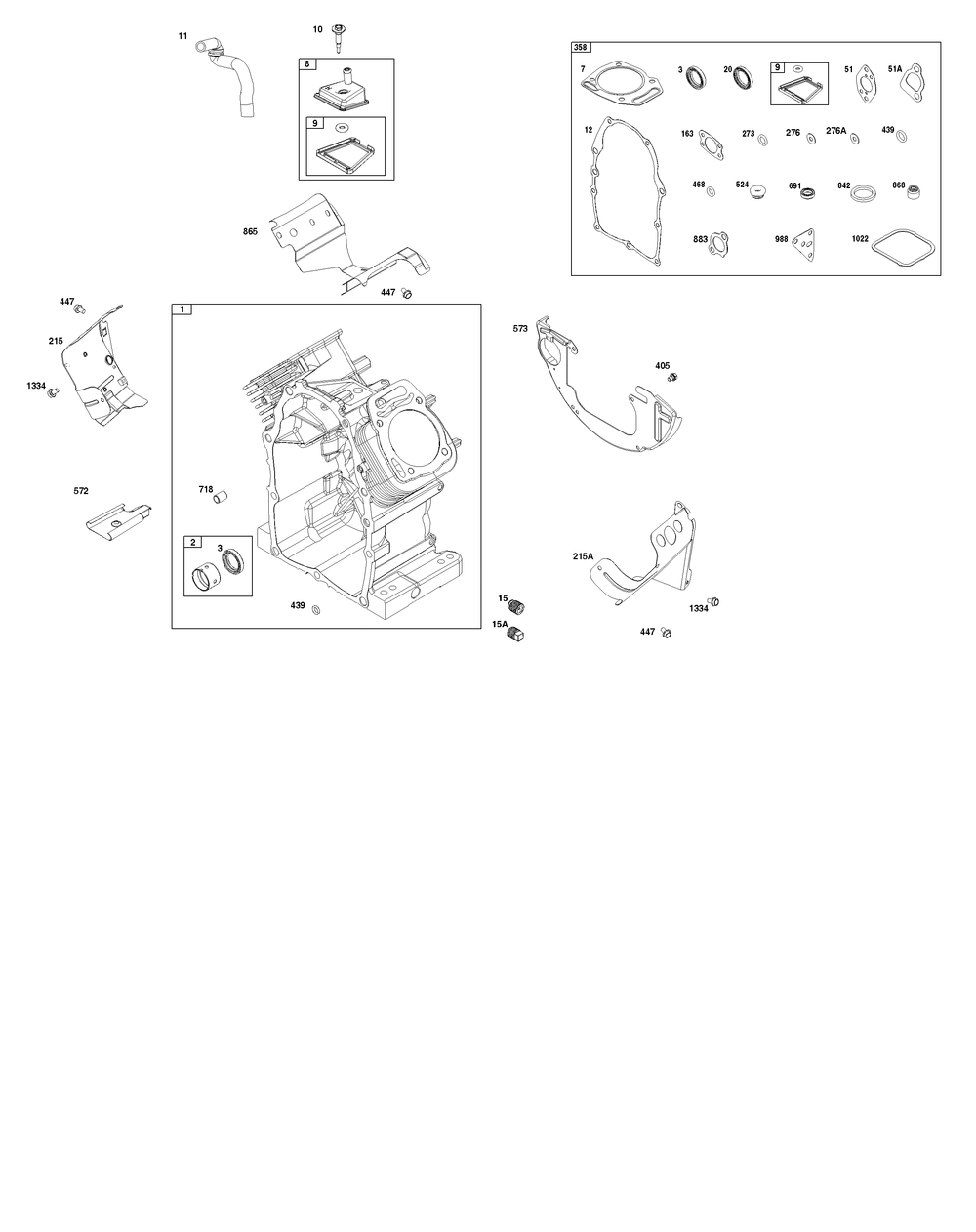 Cylinder Group Diagram and Parts List for 356447-0036-B5 200000 - 399999 Briggs and Stratton Engine